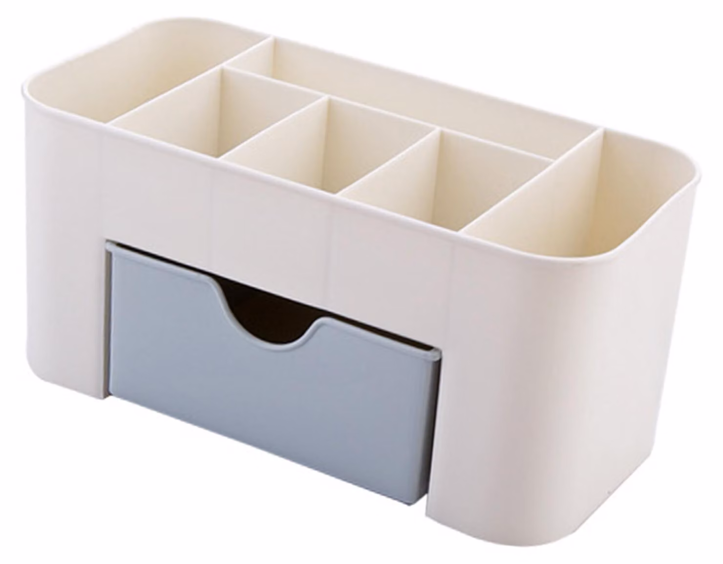 Organizer per cosmetici/trucchi, PP, multifunzionale, 6 scomparti, scrivania con cassetto, blu