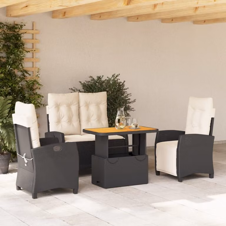 Maison Exclusive - Set da pranzo da giardino 4 pezzi con cuscini in polyrattan nero