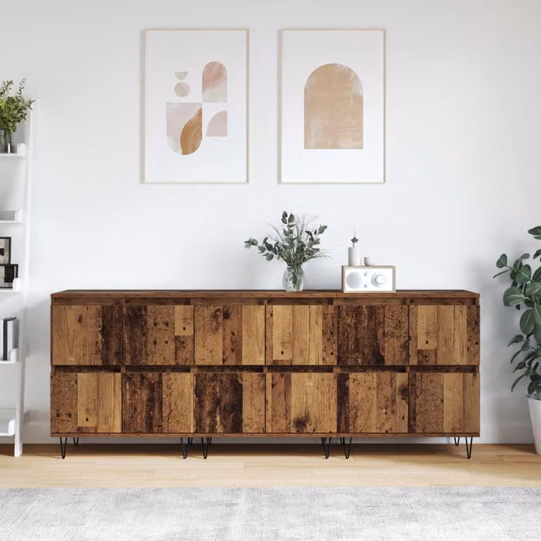 Set di 3 sideboard vidaXL in legno vecchio e metallo, colore marrone, stile moderno per soggiorno e sala da pranzo