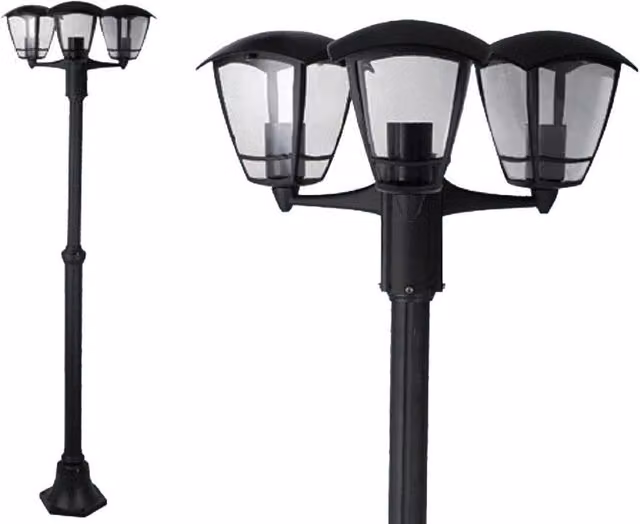 Lampione da giardino Selene Fraschetti con 3 luci, in alluminio pressofuso nero e vetro trasparente, Altezza: 183 cm