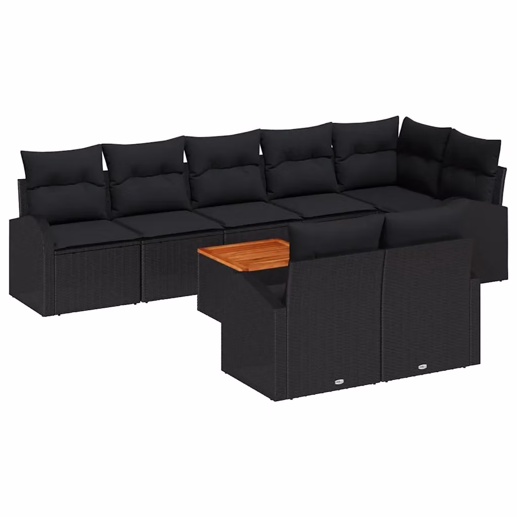 Set Divano da Giardino vidaXL 9 Pezzi Nero con Cuscini e Tavolino da Esterno in Polyrattan e Acciaio – 2