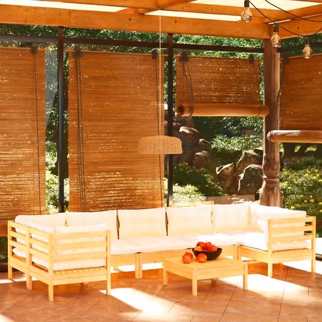 Set Salotto da Giardino 8 pz con Cuscini Crema in Legno di Pino 3097313