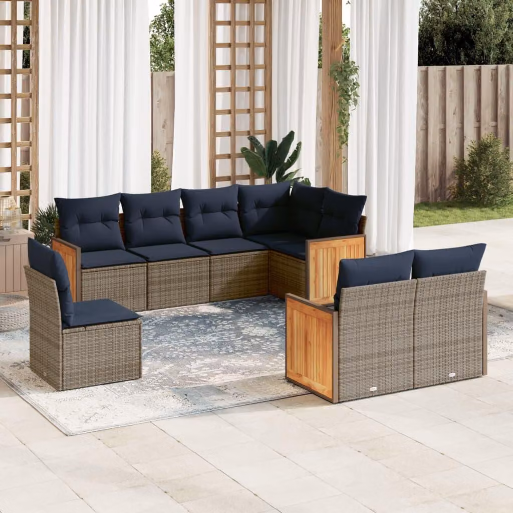 Maison Exclusive - Set di 8 divani da giardino con cuscini, grigio, polyrattan