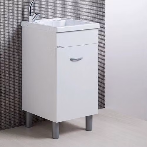 Lavatoio Taco in nobilitato con 1 anta e vasca in ABS, Bianco, L: 45 cm, P: 50 cm