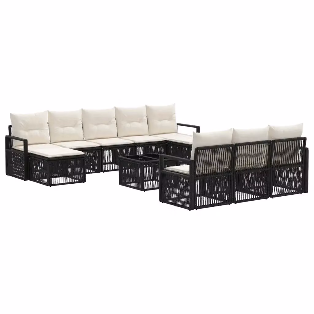 Set Divano da Giardino vidaXL 11 Pezzi in Polyrattan Nero con Cuscini e Tavolino da Esterno – 2
