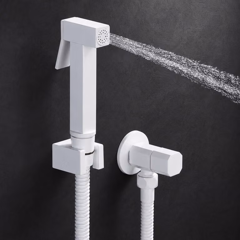 Set per bidet con doccetta manuale, in ottone, per acqua fredda, colore bianco, per l'igiene personale