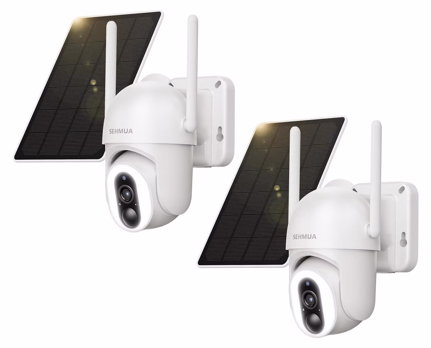 Telecamere di sicurezza da esterno, confezione da 2 - Risoluzione 2K - Alimentazione a batteria e Wi-Fi - Energia solare - Rotazione a 360° - Visione notturna a colori - Sistema di sicurezza wireless