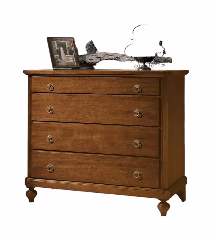 Cassettiera classica con 4 cassetti in legno massello Mobili 2G tinta noce L: 119 cm, P: 52 cm, H: 101 cm – 1