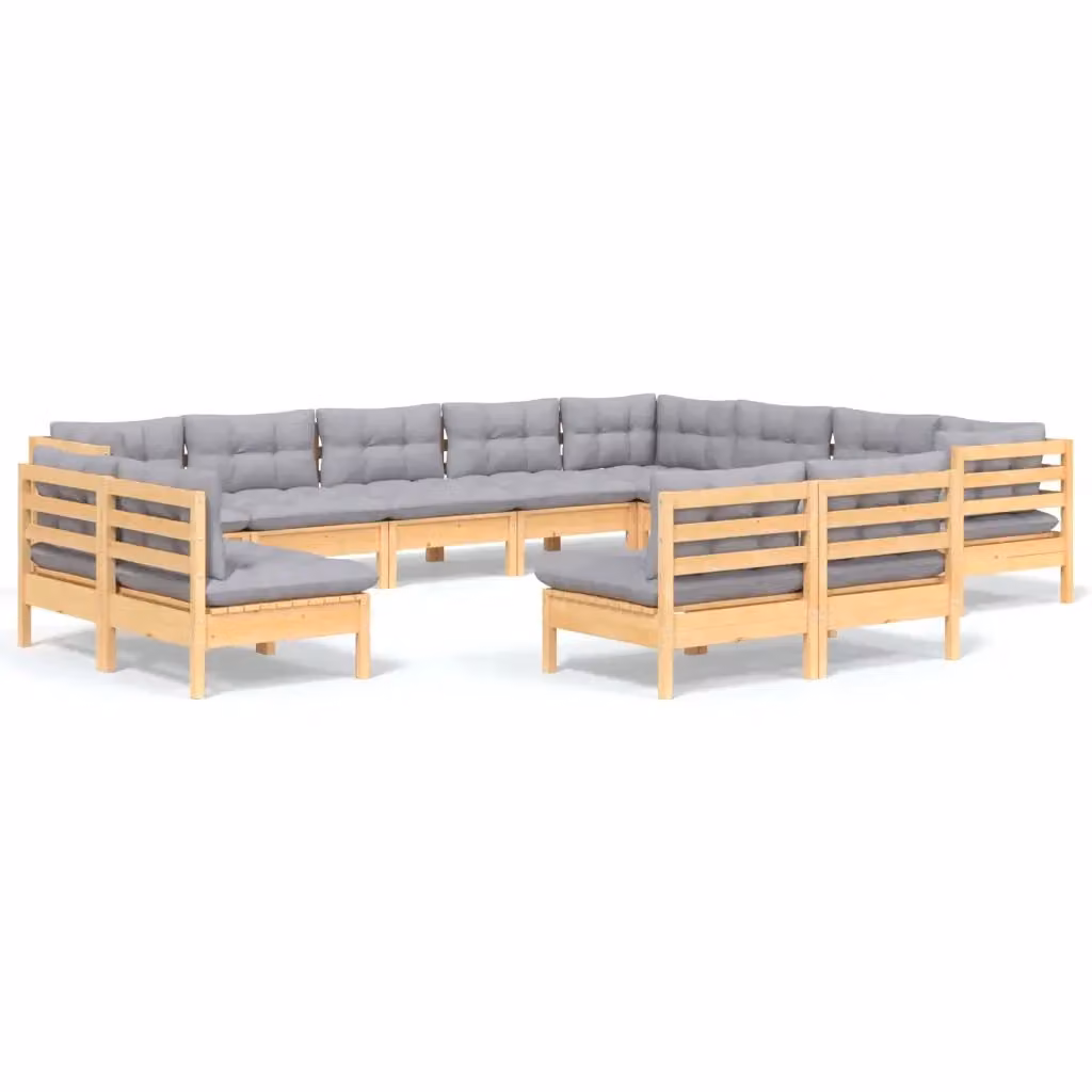 Set di Divani da Giardino a L vidaXL in Legno di Pino con Cuscini Grigi – 2