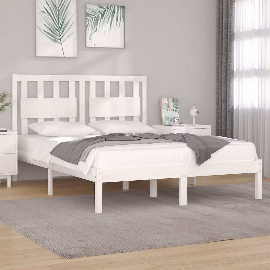 The Living Store Letto in legno massiccio di pino bianco 180x200 cm