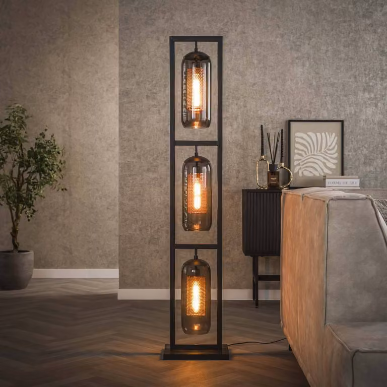 ZIJLSTRA Lampada da terra Kamilian, Alluminio / Grigio / Zincato, Soggiorno / Sala da pranzo, Vetro, Moderno, Lampada da terra