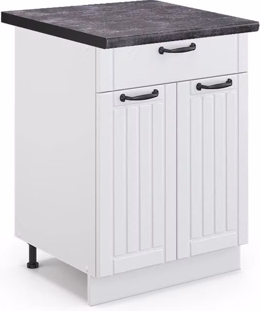 Mobiletto base per cucina Fame-Line Bianco rustico/Bianco 60 cm con cassetto, PL Antracite Vicco