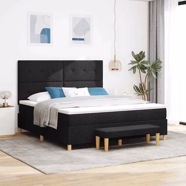 Letto a molle moderno vidaXL con testiera in tessuto nero L: 180 cm, P: 200 cm, H: 203 cm