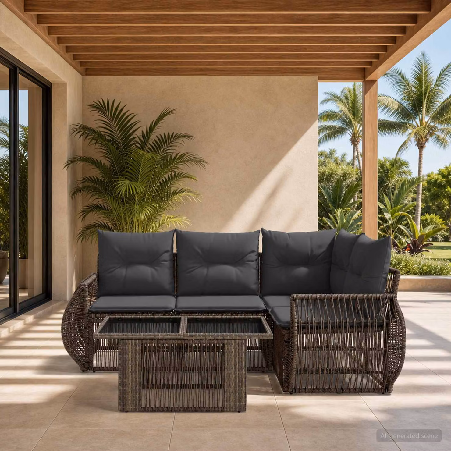 Set Divano da Giardino 5 Pezzi vidaXL in Polyrattan Grigio e Antracite con Cuscini e Tavolino
