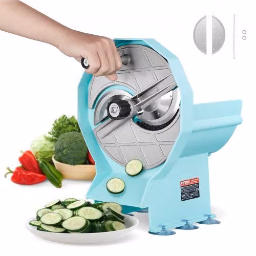 Affettatrice Manuale VEVOR per Frutta e Verdura Turchese con Lama in Acciaio Inox e Spessore Regolabile 0-12mm