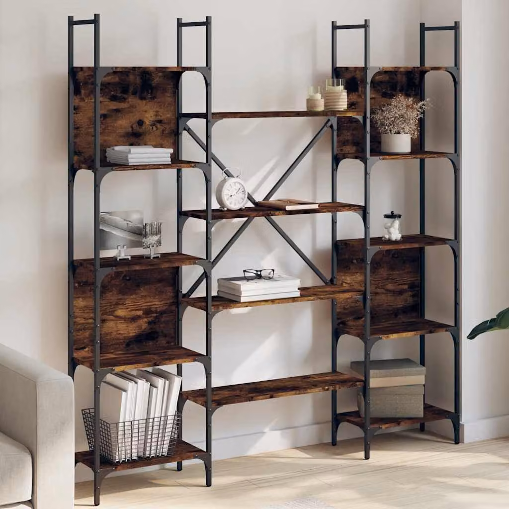 Libreria vidaXL in stile industriale in legno e metallo, colore rovere fumo, L 155,5 cm x P 24 cm x H 166,5 cm