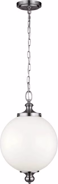 Lampada a sospensione Parkman FEISS in acciaio nichel lucido argento e vetro bianco con 1 luce E27