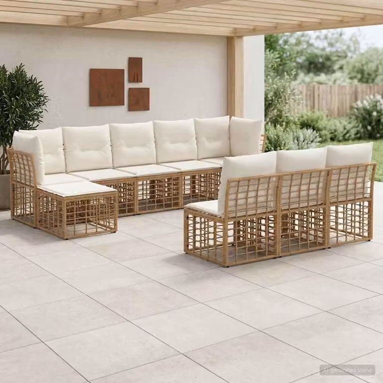 Maison Exclusive - Set da esterno per divano, 10 posti, colore naturale e crema, realizzato in poliestere