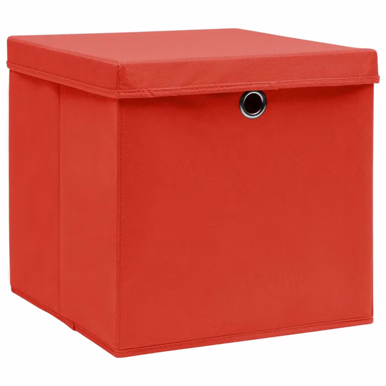 vidaXL Scatole portaoggetti con coperchio 4 pz. Tessuto rosso 32x32x32 cm