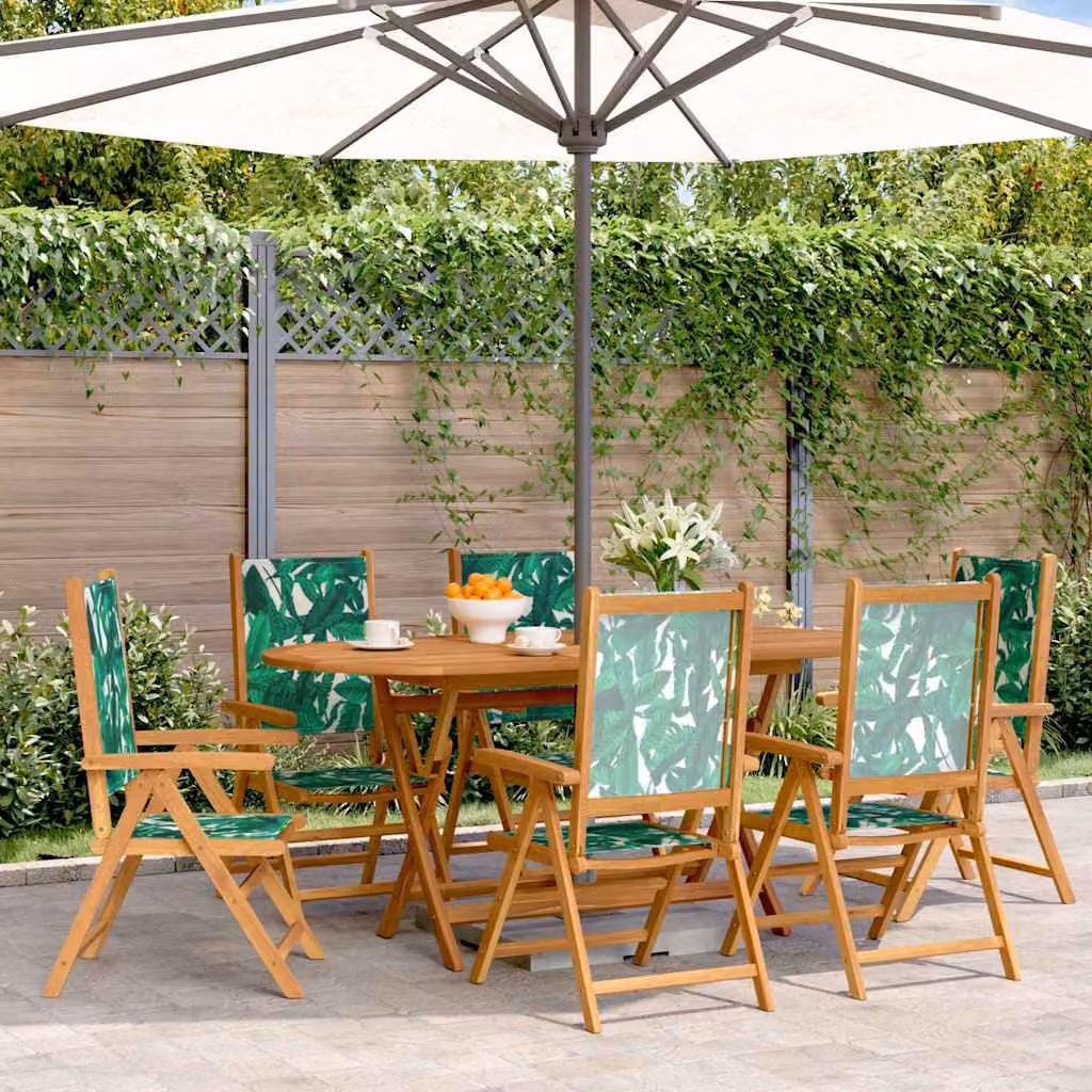 Set di 6 sedie pieghevoli reclinabili vidaXL in legno di acacia oliato e tessuto verde resistente ai raggi UV per giardino e terrazzo – 1