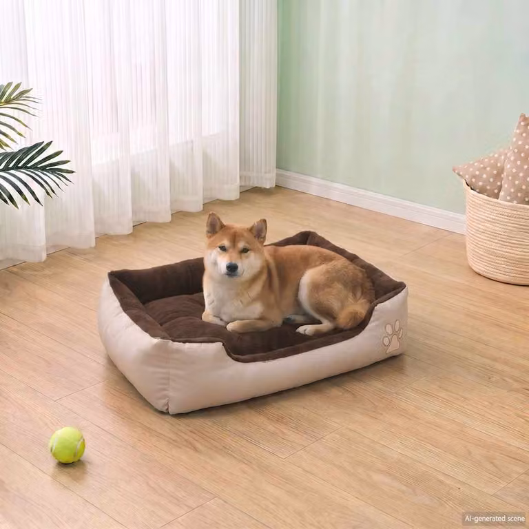 Letto caldo per cani vidaXL con cuscino imbottito, bordi rialzati e base antiscivolo, beige e marrone, L