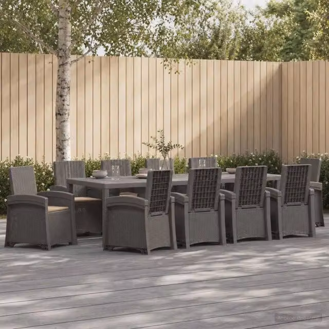 Set da pranzo da giardino moderno vidaXL in rattan con tavolo rettangolare e 11 pezzi nei colori grigio e beige