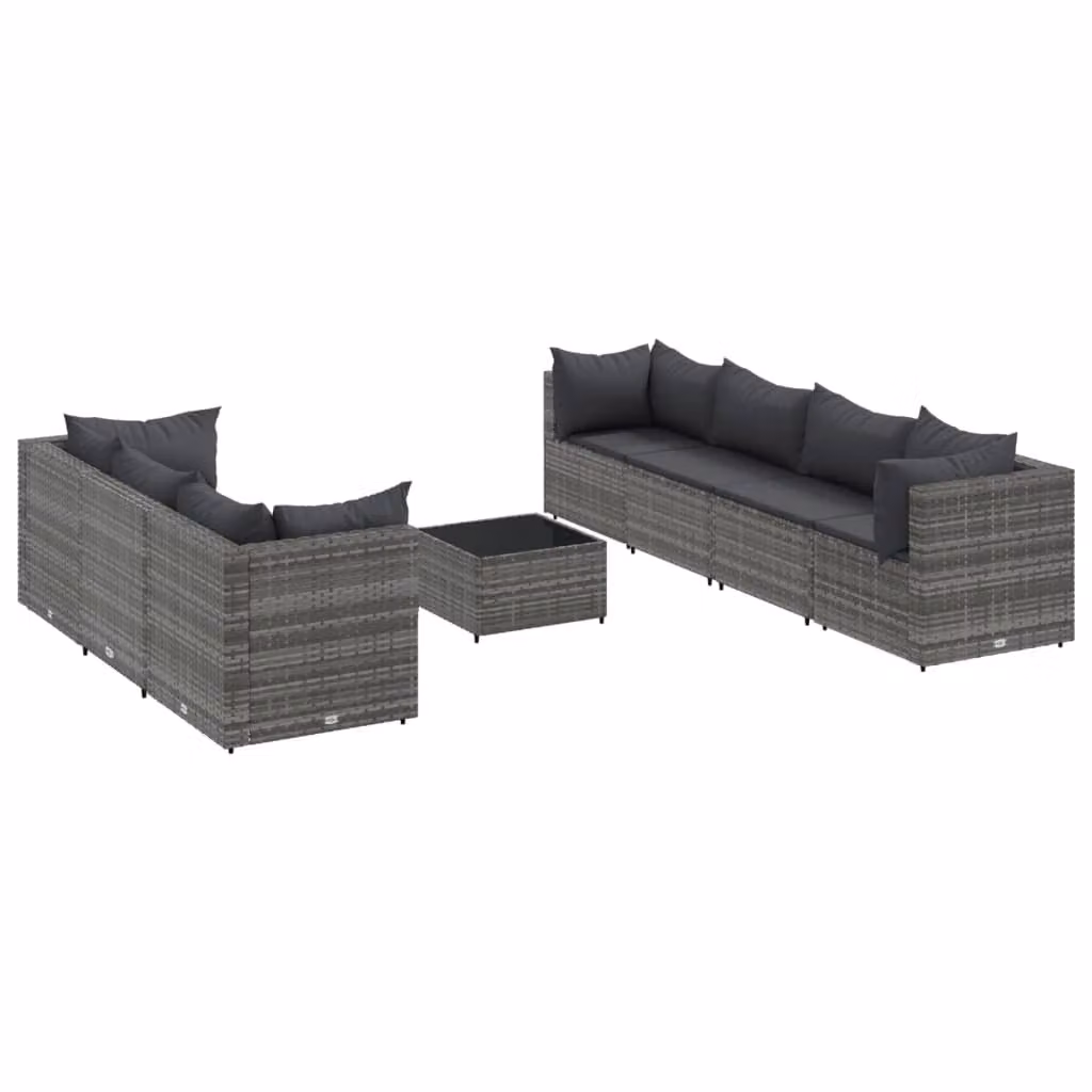 Set Divani da Giardino 8 pz con Cuscini in Polyrattan Grigio