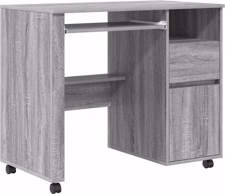 Scrivania con Ruote con cassetto Grigio Sonoma 91 x 50 x 77 cm