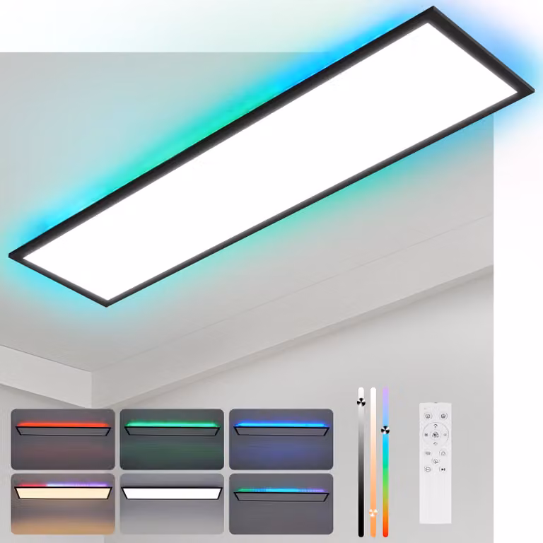 ZMH Pannello LED 120x30 dimmerabile - Plafoniera lunga piatta RGB Cambiamento di colore del pannello del soffitto con telecomando 36W Lampada da soffitto nera Grande lampada da ufficio rettangolare da soffitto per sala giochi Ufficio Soggiorno