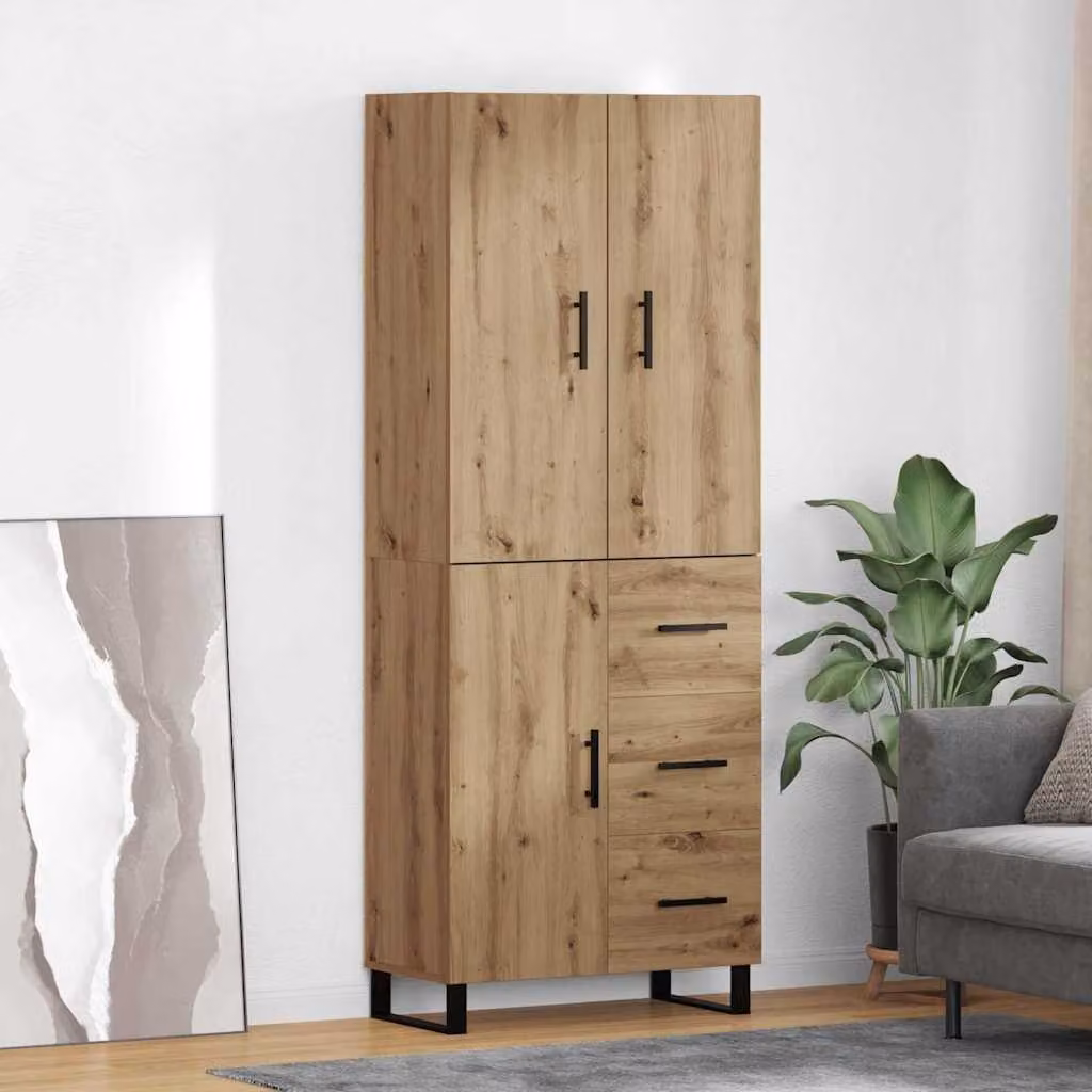 Set di 2 credenze vidaXL in legno e metallo color marrone, L: 69,5 cm, P: 34 cm, H: 180 cm