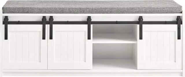Panca scarpiera SoBuy con seduta in tessuto e ante scorrevoli, vano contenitore bianco L: 120 cm, P: 35 cm, H: 45 cm – 1