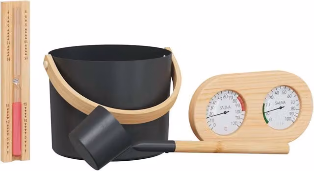 Set di 4 accessori per sauna in legno nero DESIGN IN con secchiello e mestolo CFW1716521