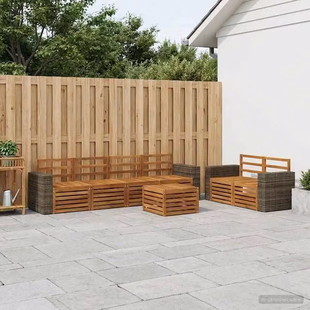 Set di divani da esterno 7 pz Naturale Legno di Acacia Massello 3384065