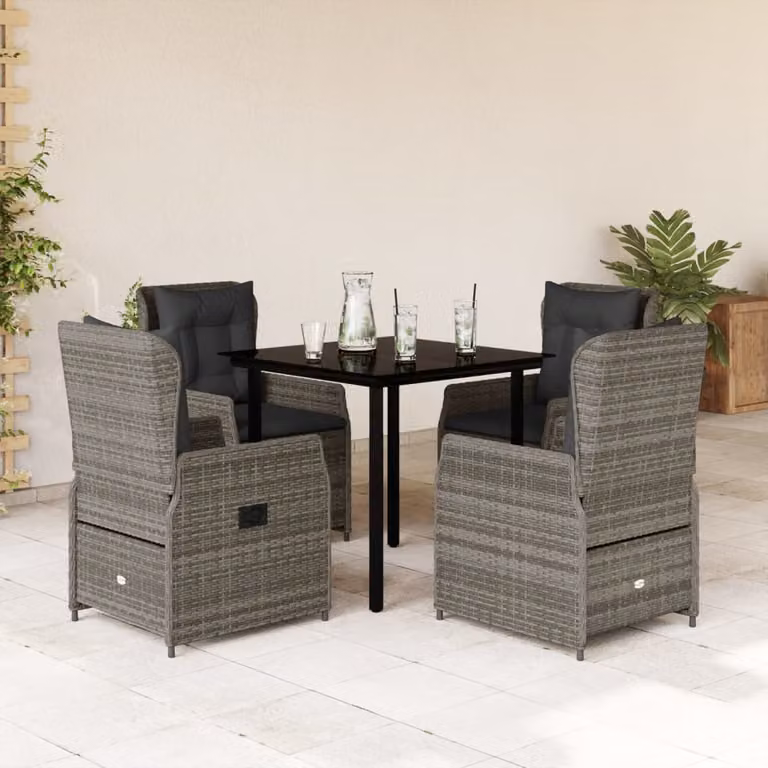 vidaXL Set da Pranzo da Giardino 5 pz in Polyrattan e Vetro Grigio e Nero