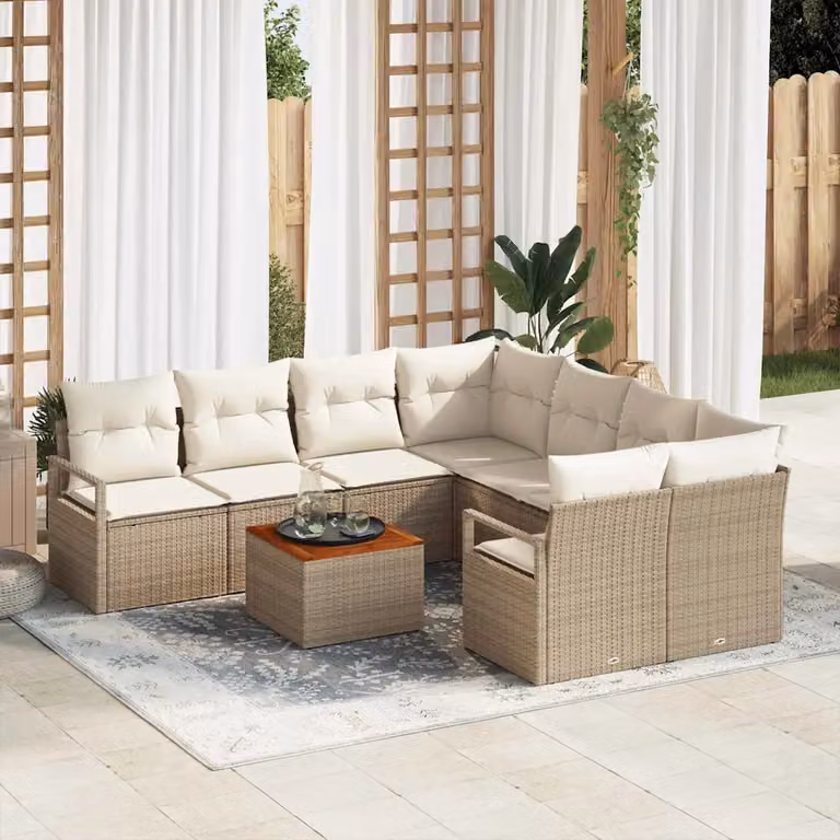 Set Divano da Giardino a L vidaXL in Polyrattan Beige con Cuscini e Tavolino da Esterno