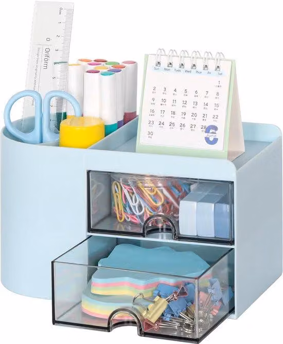 Portaoggetti multifunzionale da scrivania con 2 scomparti, organizer da scrivania a 3 scomparti, portaoggetti da scrivania per bambini, organizer da scrivania blu