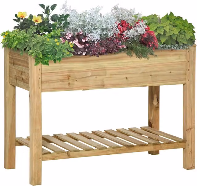 Fioriera Rialzata con Ripiano Xylo in Legno Verde L: 113 cm, P: 56 cm, H: 84 cm