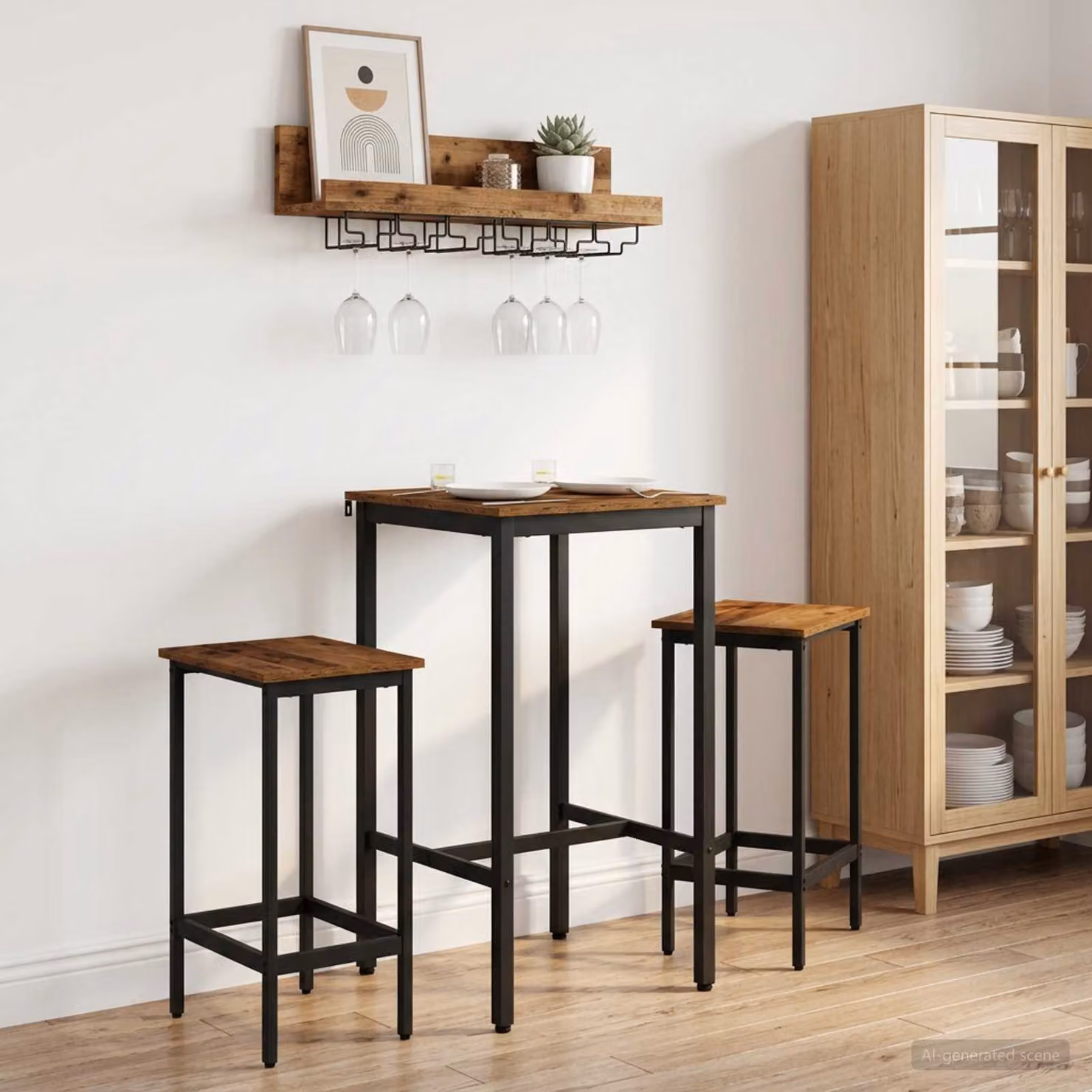 vidaXL Tavolo da bar moderno rettangolare in legno e metallo, L/P/H: 52 x 52 x 110 cm, marrone e nero