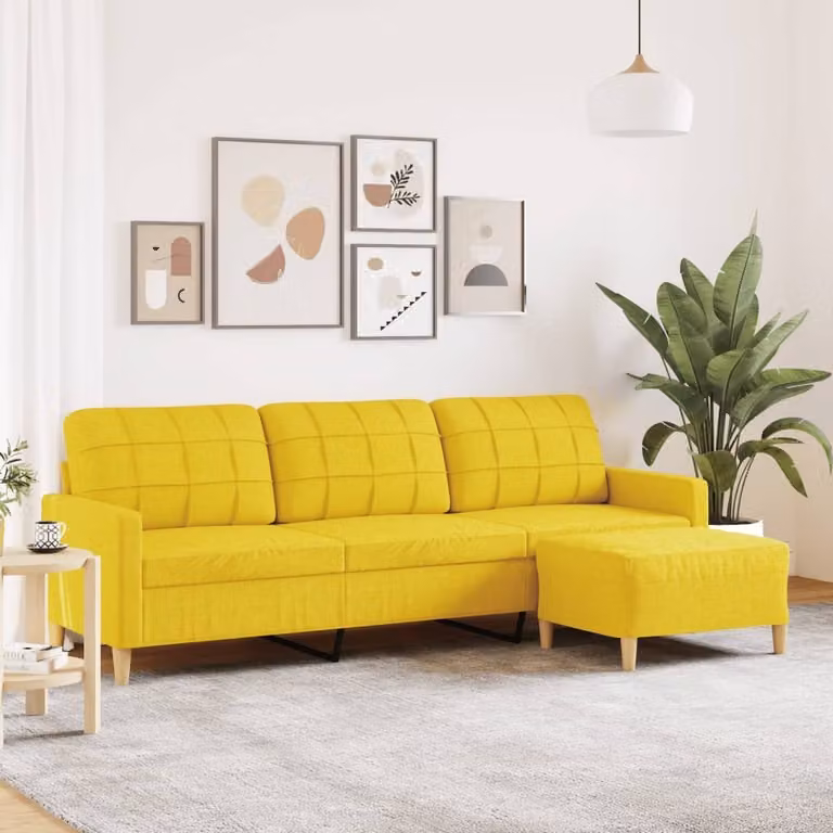 Maison Exclusive - Divano a tre posti con poggiapiedi, giallo chiaro, 210 cm, tessuto