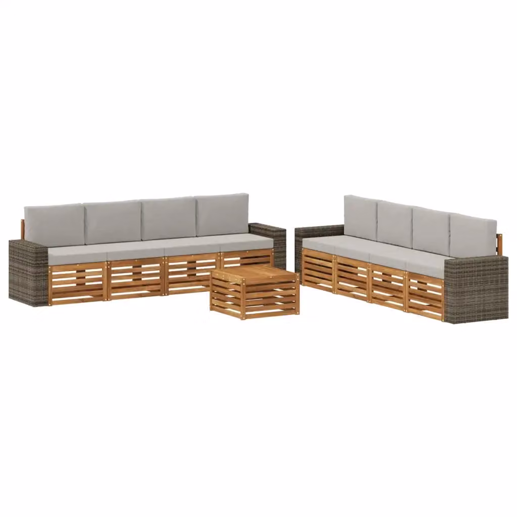 Set di divani da esterno a forma di U vidaXL in legno di acacia con cuscini beige e grigi e tavolino da caffè coordinato – 2