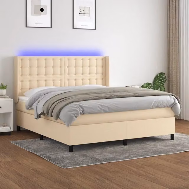 Letto Ibrido con Materasso a Molle Insacchettate vidaXL, Colore Beige e Bianco, con Illuminazione LED Sotto il Letto e Porta USB, L/P: 160 x 200 cm – 1