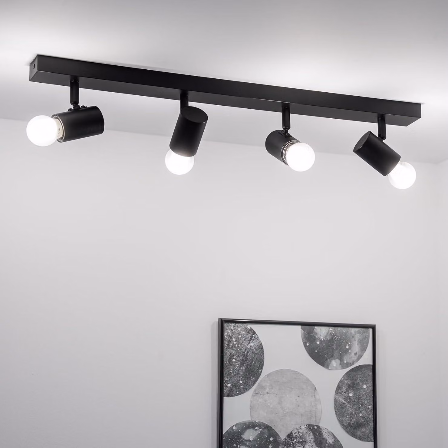 Plafoniera LUMILED lampada da soffitto orientabile faretto a 4 fiamme ruotabile, colore nero opaco, 4x attacco E27 max.12W IP20 230V faretto, faretti rotondi