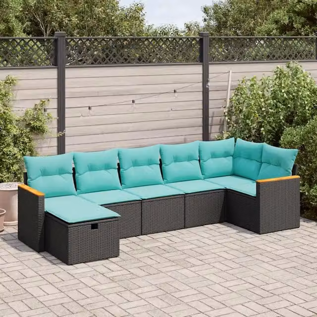 Set Divani da Giardino con Cuscini 7pz Nero Polyrattan 3325928