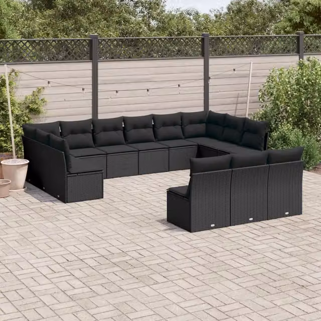 Set di divani da giardino VIDAXL in polyrattan nero con 13 pezzi e cuscini inclusi – 1
