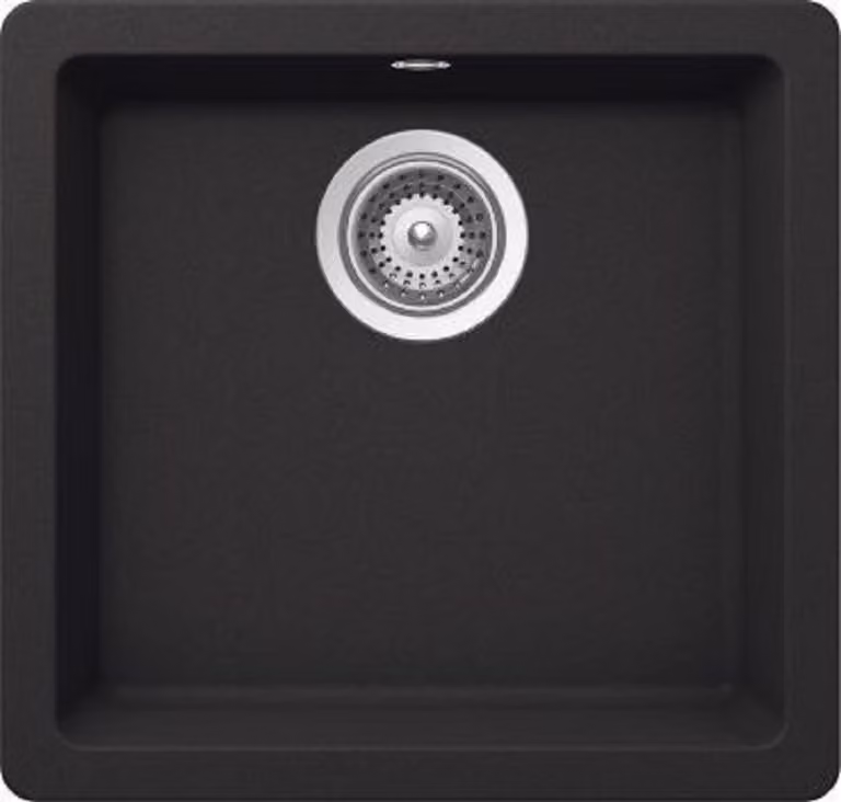 Lavello in granito Victory S450 in nero intenso 450 x 430 mm con rubinetteria eccentrica girevole