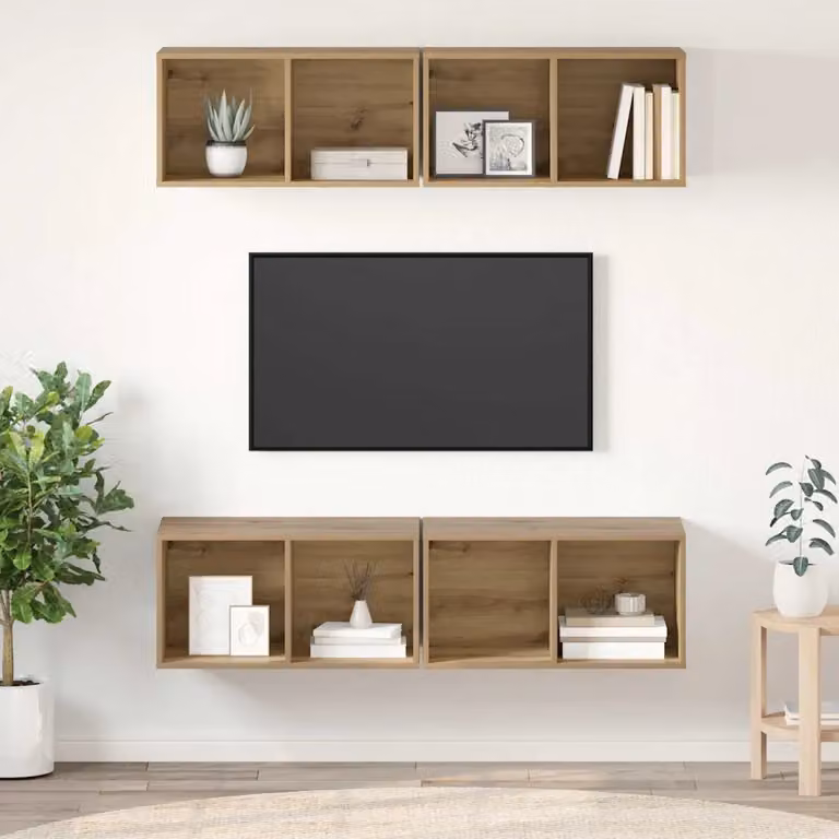 Set mobile TV 4 pezzi vidaXL in rovere artigianale, colore marrone, H 72 x L 37 x P 37 cm