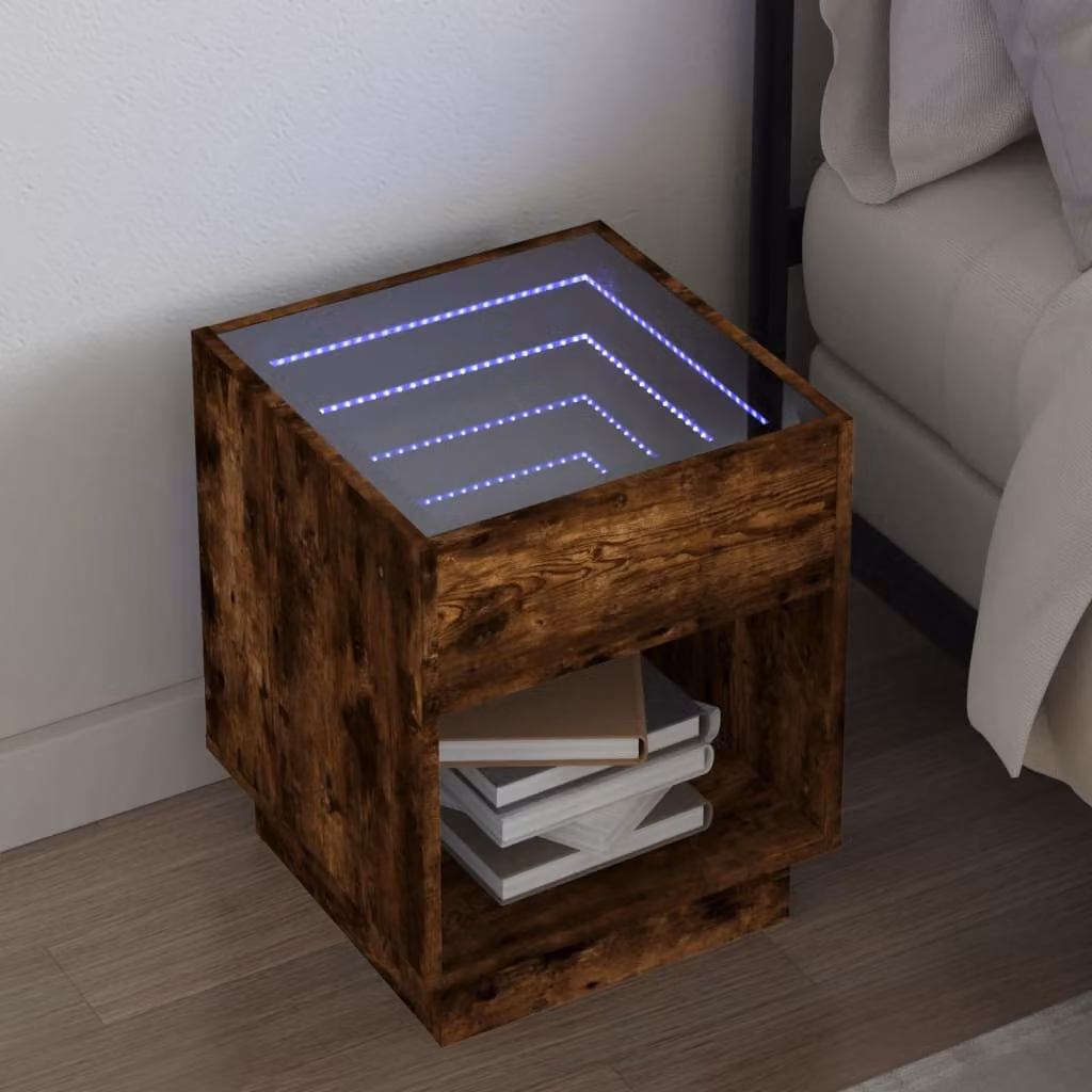 Comodino moderno vidaXL Infinity con illuminazione LED integrata in rovere marrone L 40 cm, P 40 cm, H 50 cm