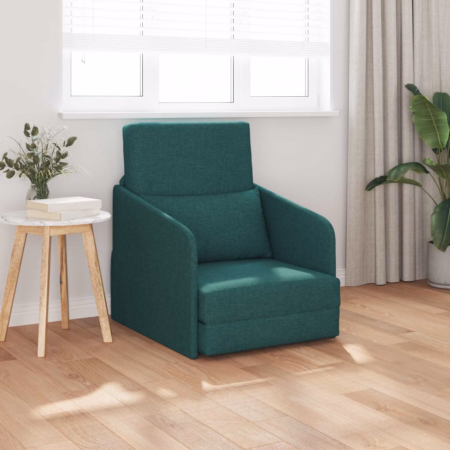Divano letto moderno vidaXL in tessuto verde con struttura in metallo e composito, L: 80 cm, P: 65 cm, H: 83 cm