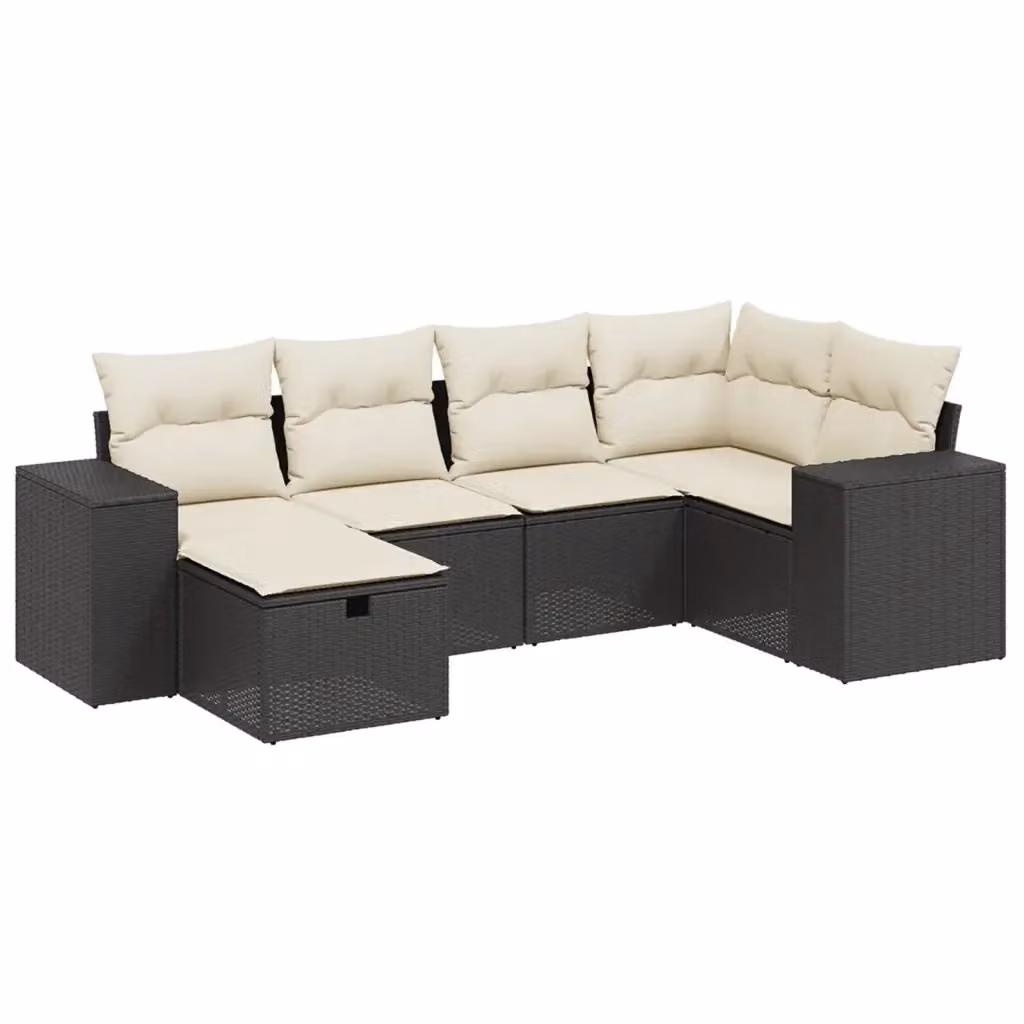 Set Divano da Giardino a L vidaXL in Polyrattan Nero con 6 Cuscini e Ottoman – 2