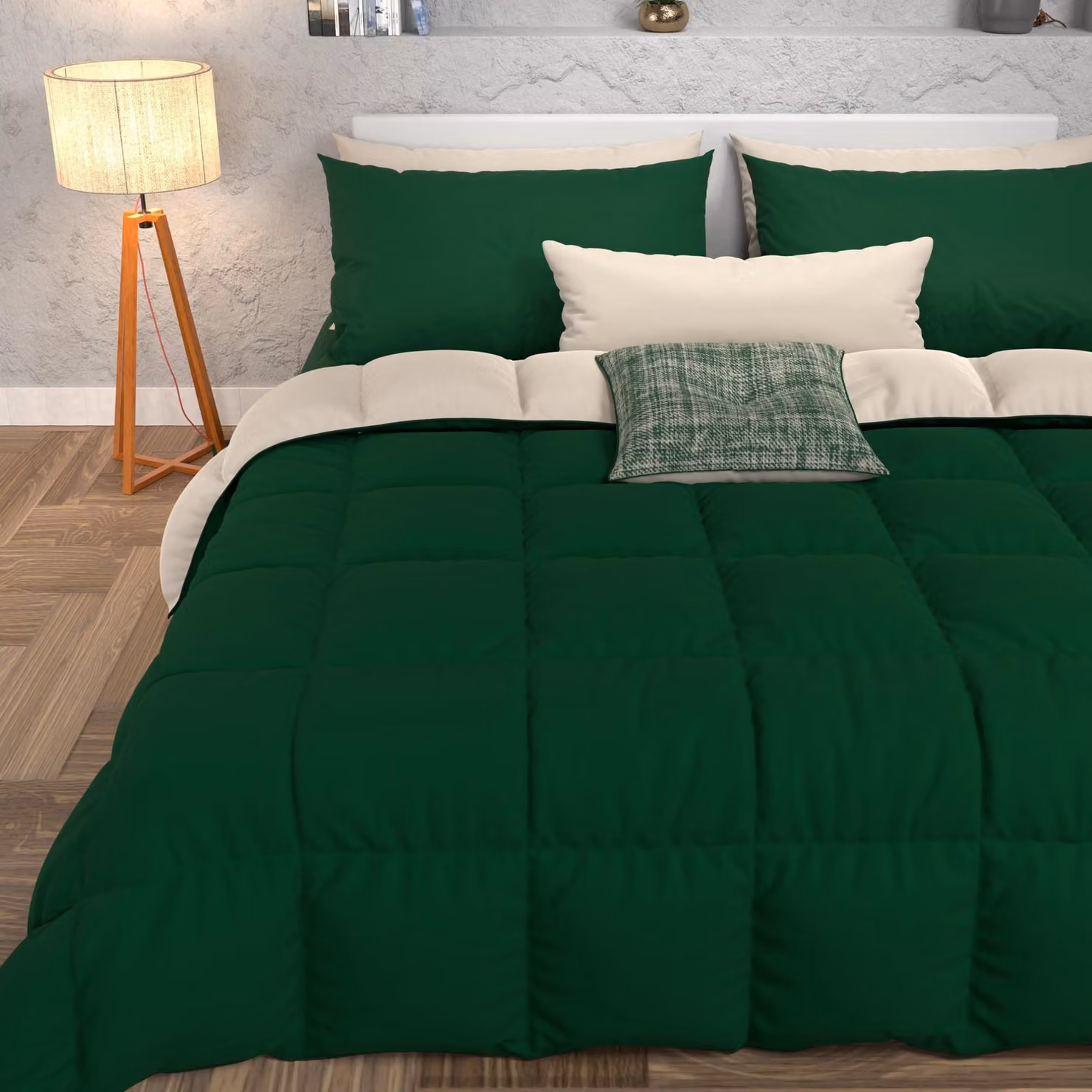 Coperta invernale per letto, dimensioni 240x260 cm, fronte-retro, colore verde-taupe, ipoallergenica